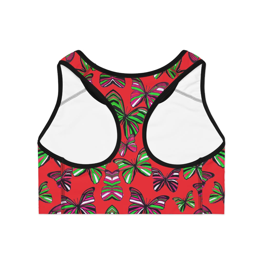 Red Butterfly (AOP) Sports Bra