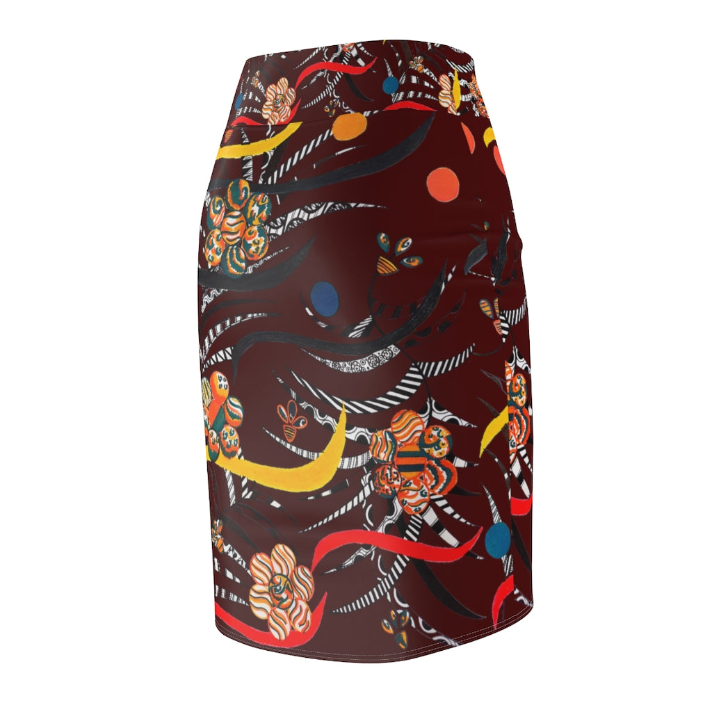 Marsala Wilderness Print Pencil Skirt