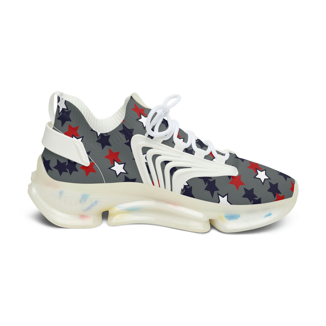 women's ash grey star print mesh knit sneakers