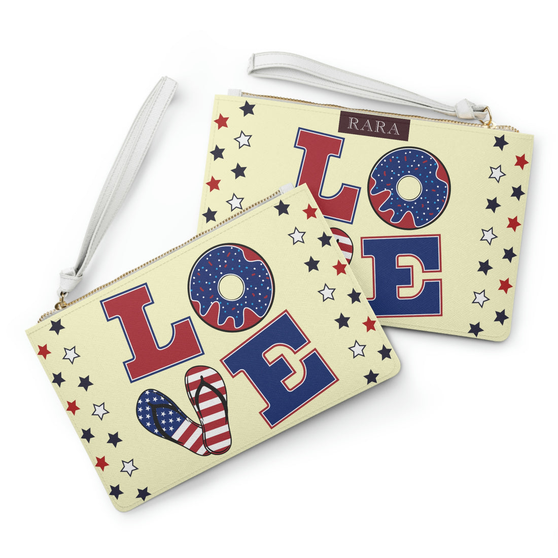 cream love typography print clutch bag