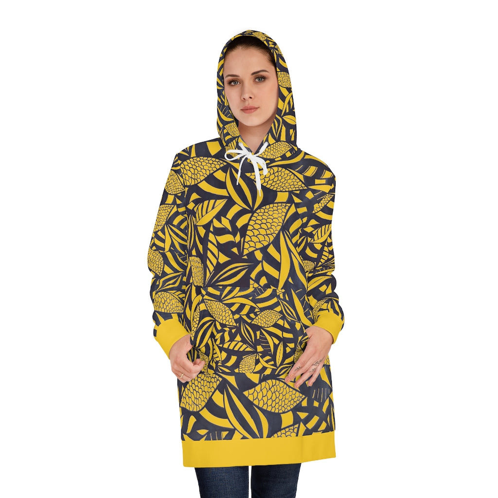 Tropical Minimalist Yellow Hoodie Dress (AOP)