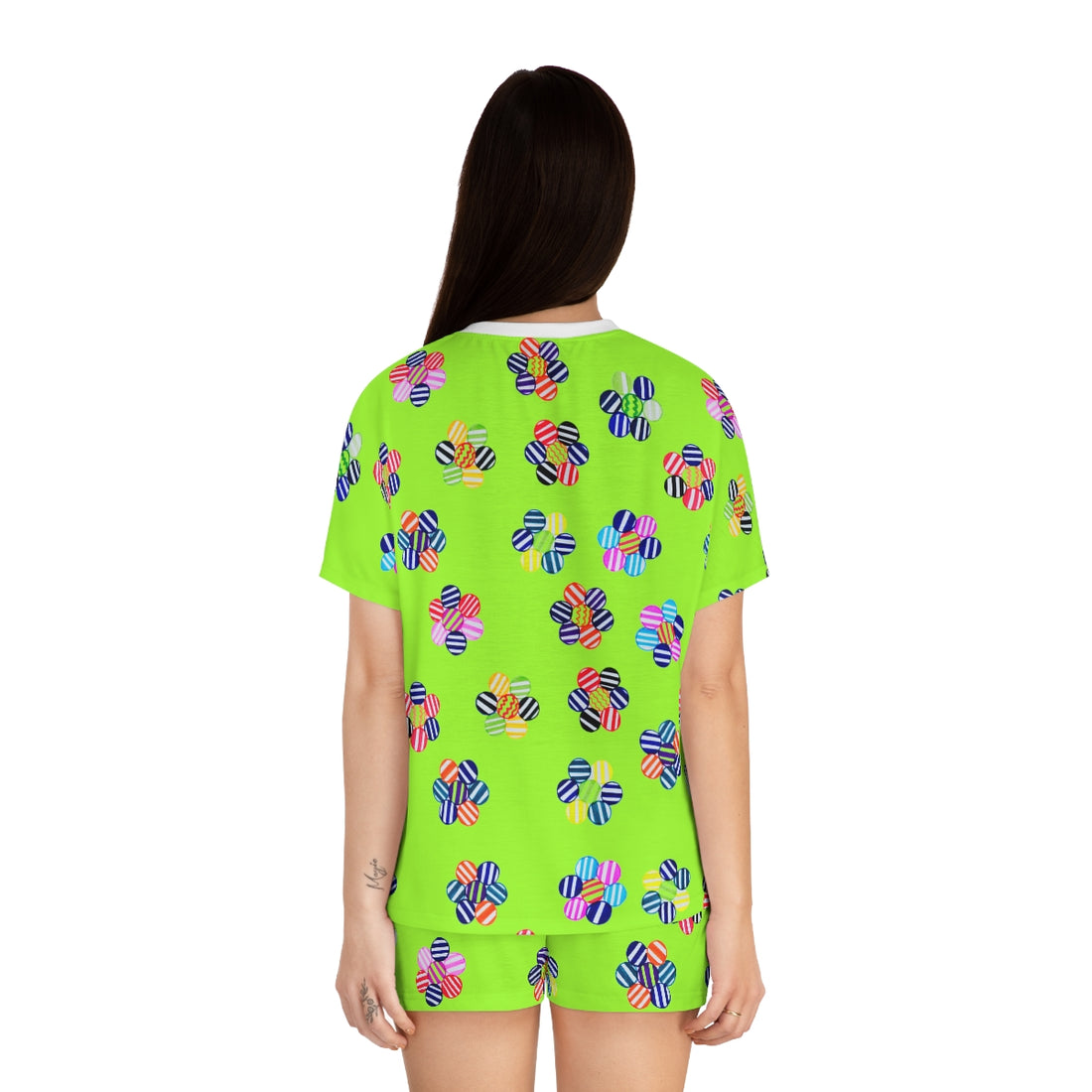 Lime Green Candy Floral Short Pajama Set (AOP)