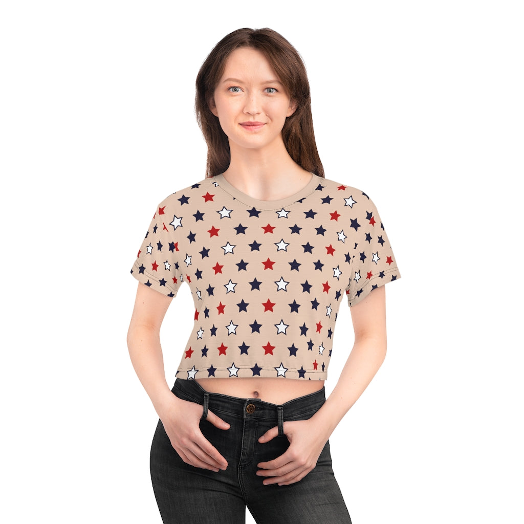 nude star printed crop t-shirt for women