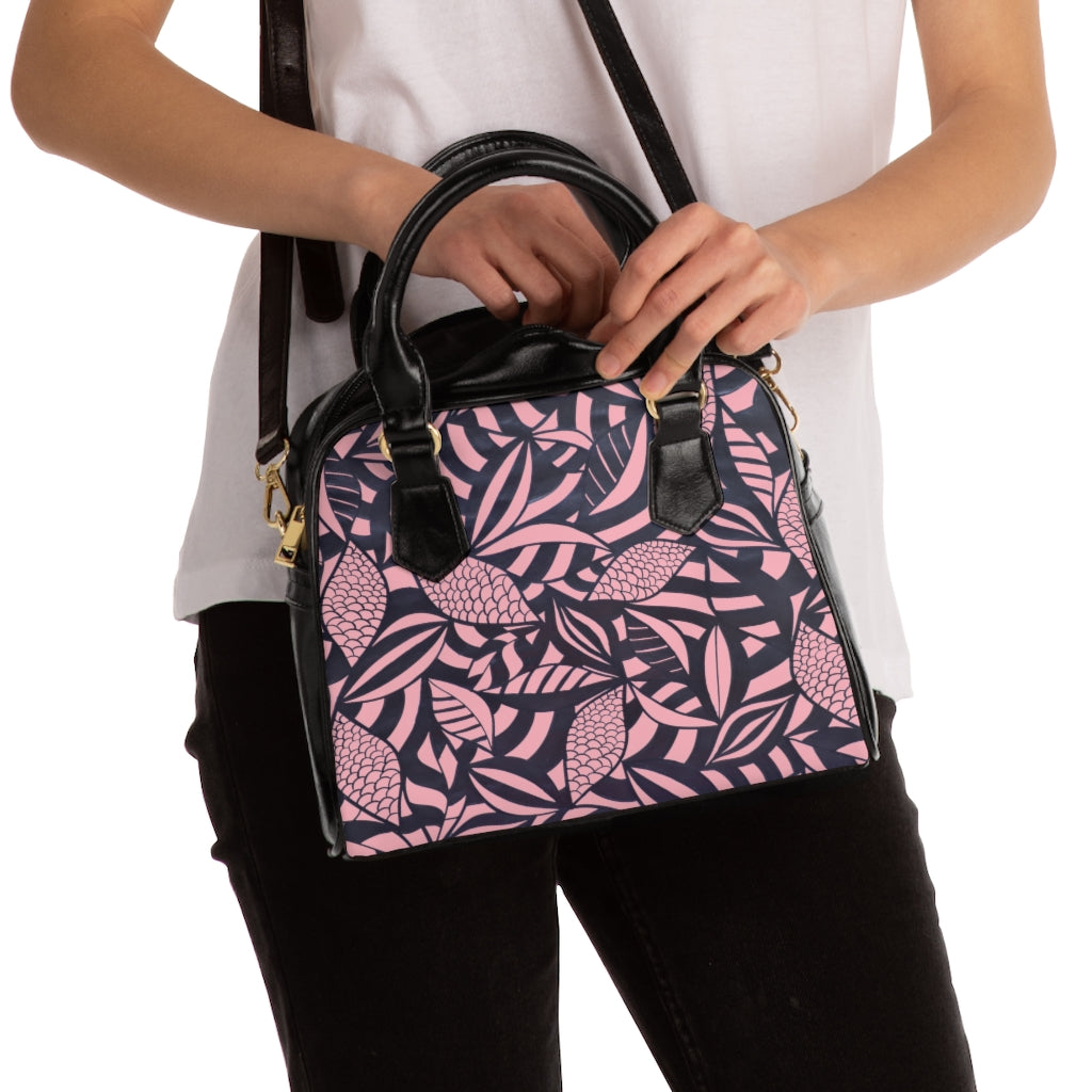 blush pink tropical print handbag