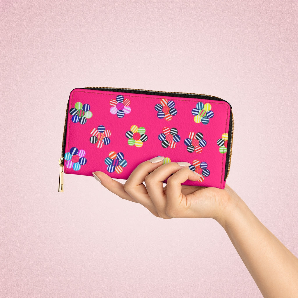 hot pink floral print clutch wallet