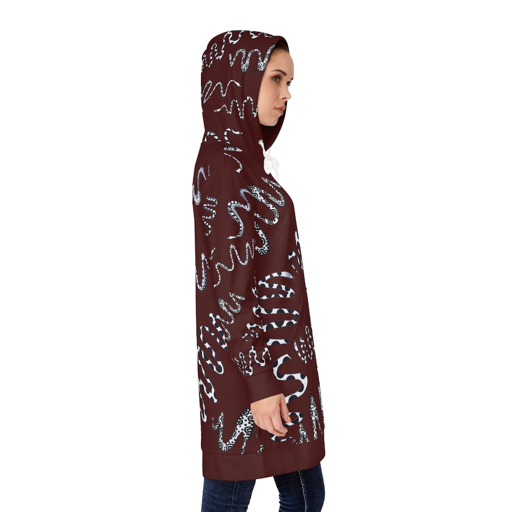 Marsala Snake Print Hoodie Dress