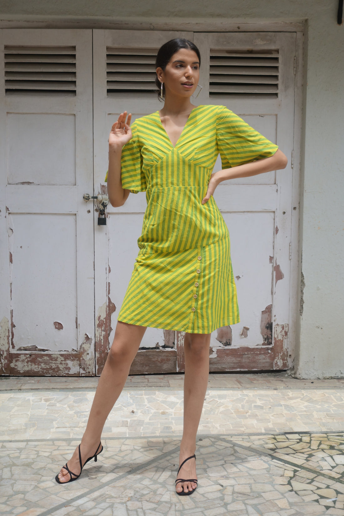 Green & Yellow Striped dress