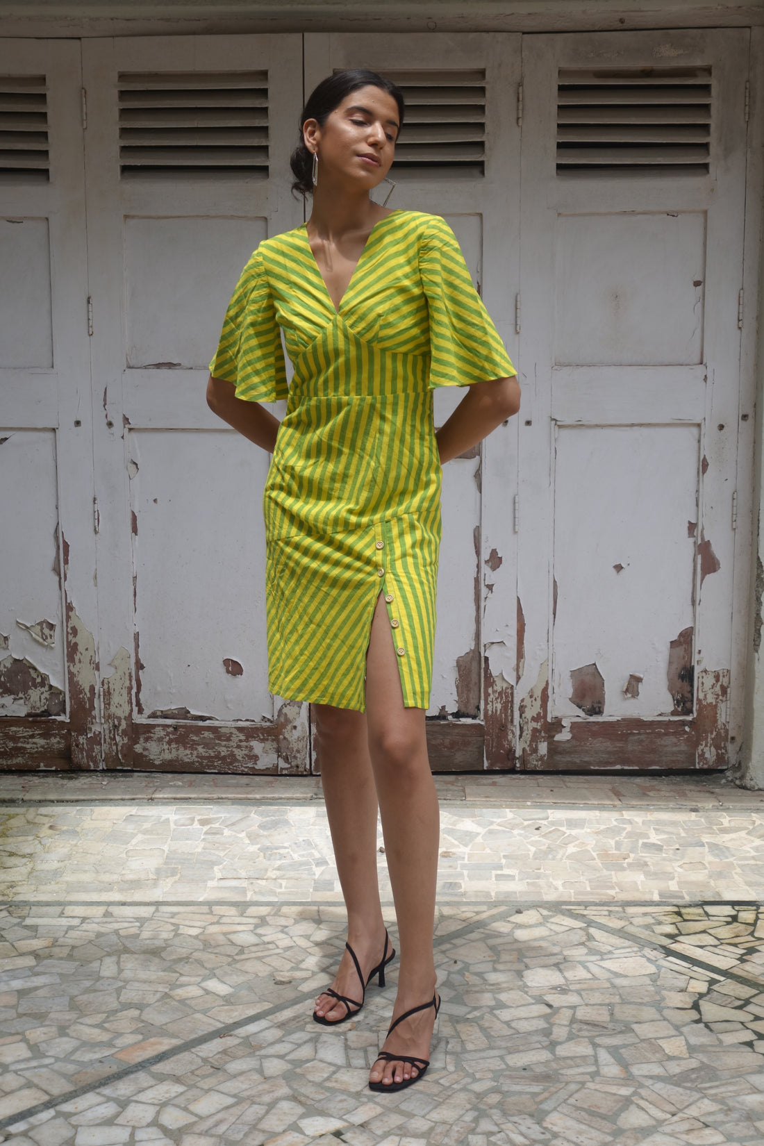 Green & Yellow Striped dress