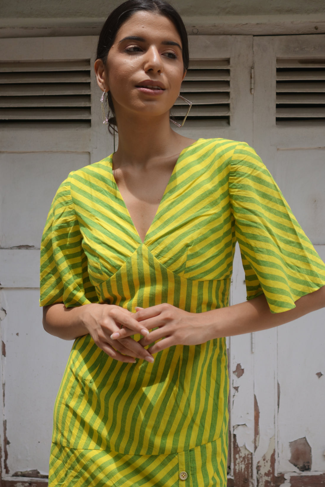 Green & Yellow Striped dress