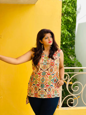 Cream floral asymmetric tunic
