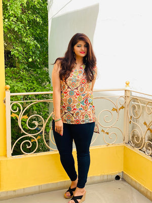 Cream floral asymmetric tunic
