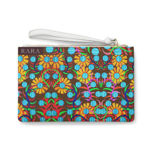 Brown Sunflower Print Clutch Bag