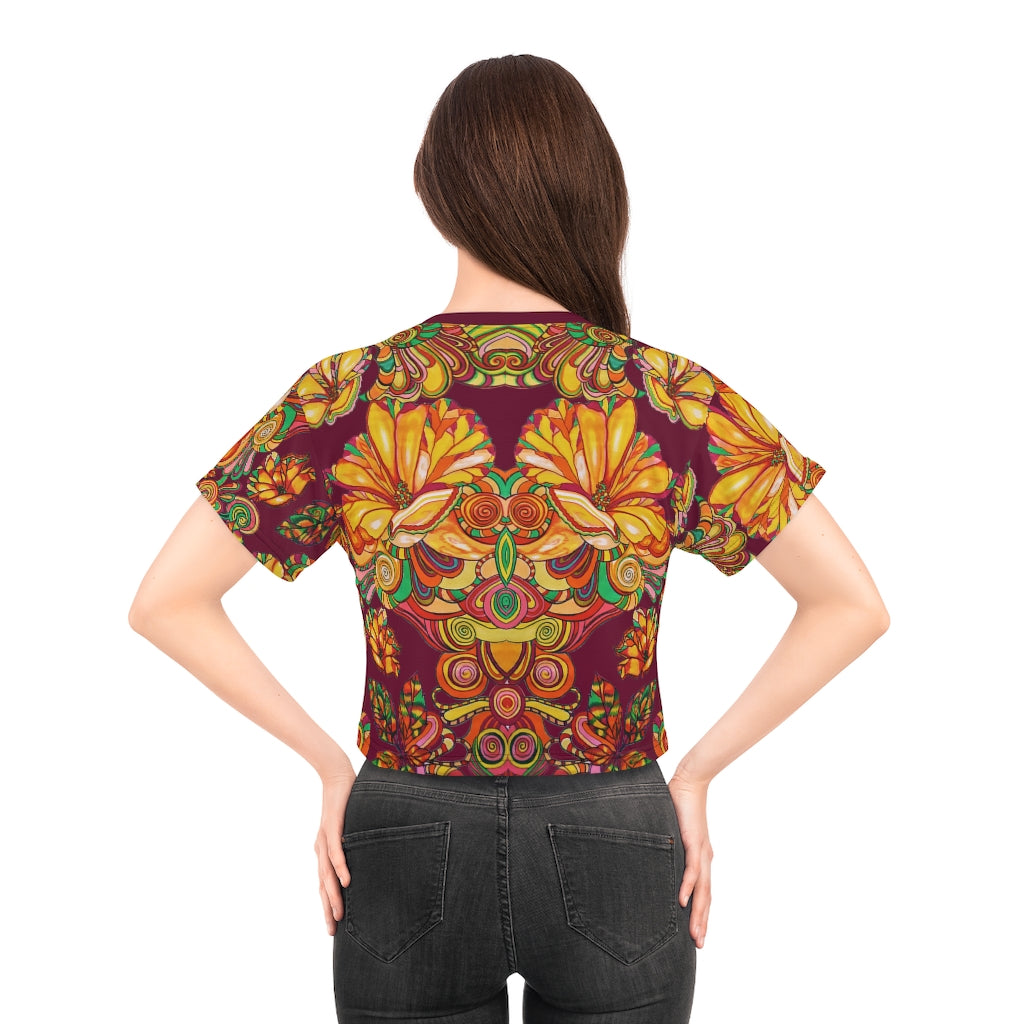 marsala graphic floral print crop t-shirt