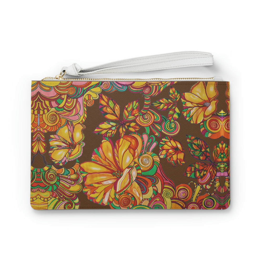 Brown Artsy Floral Clutch Bag