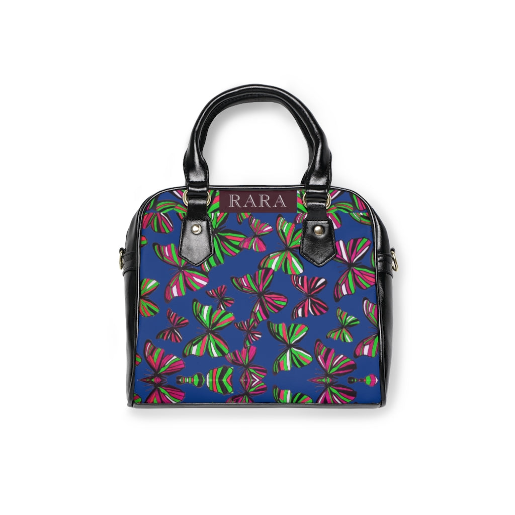 cobalt butterfly print handbag