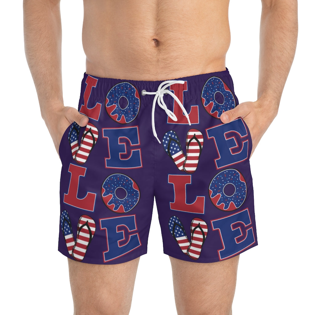 Men's American Love Violet Swimming Trunks