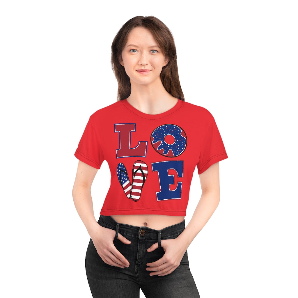 red Love print crop t-shirt for women