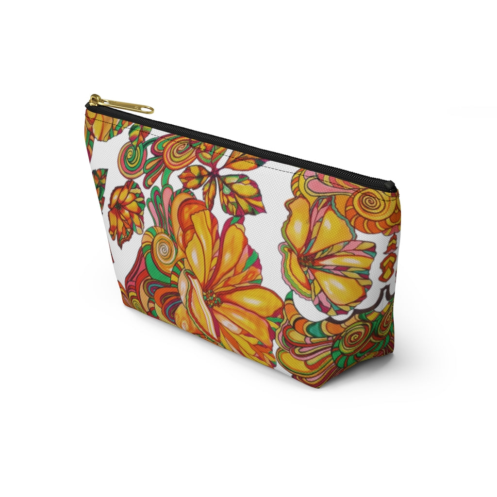 White Artsy Floral Accessory Pouch