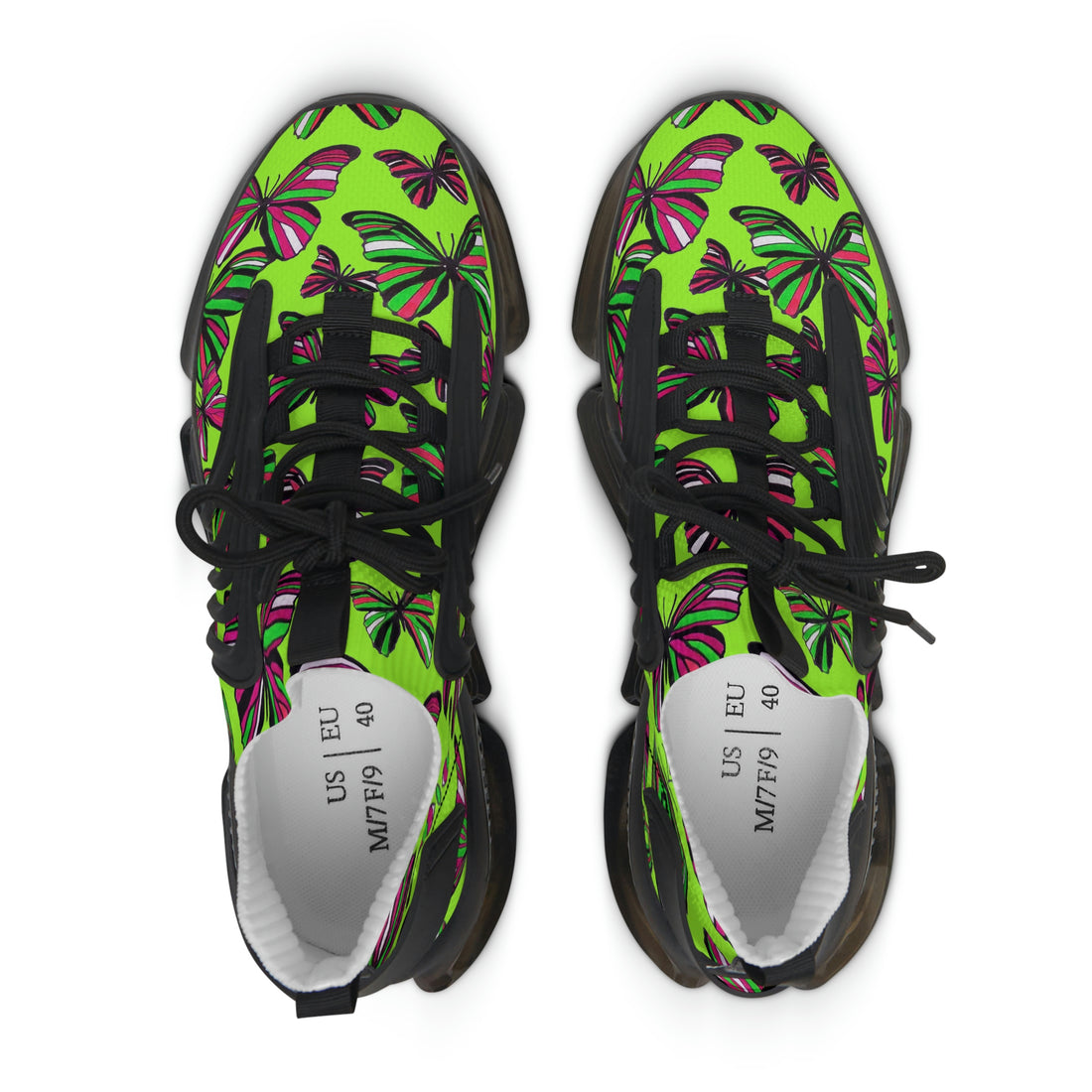 Lime Green Butterfly Printed OTT Women's Mesh Knit Sneakers