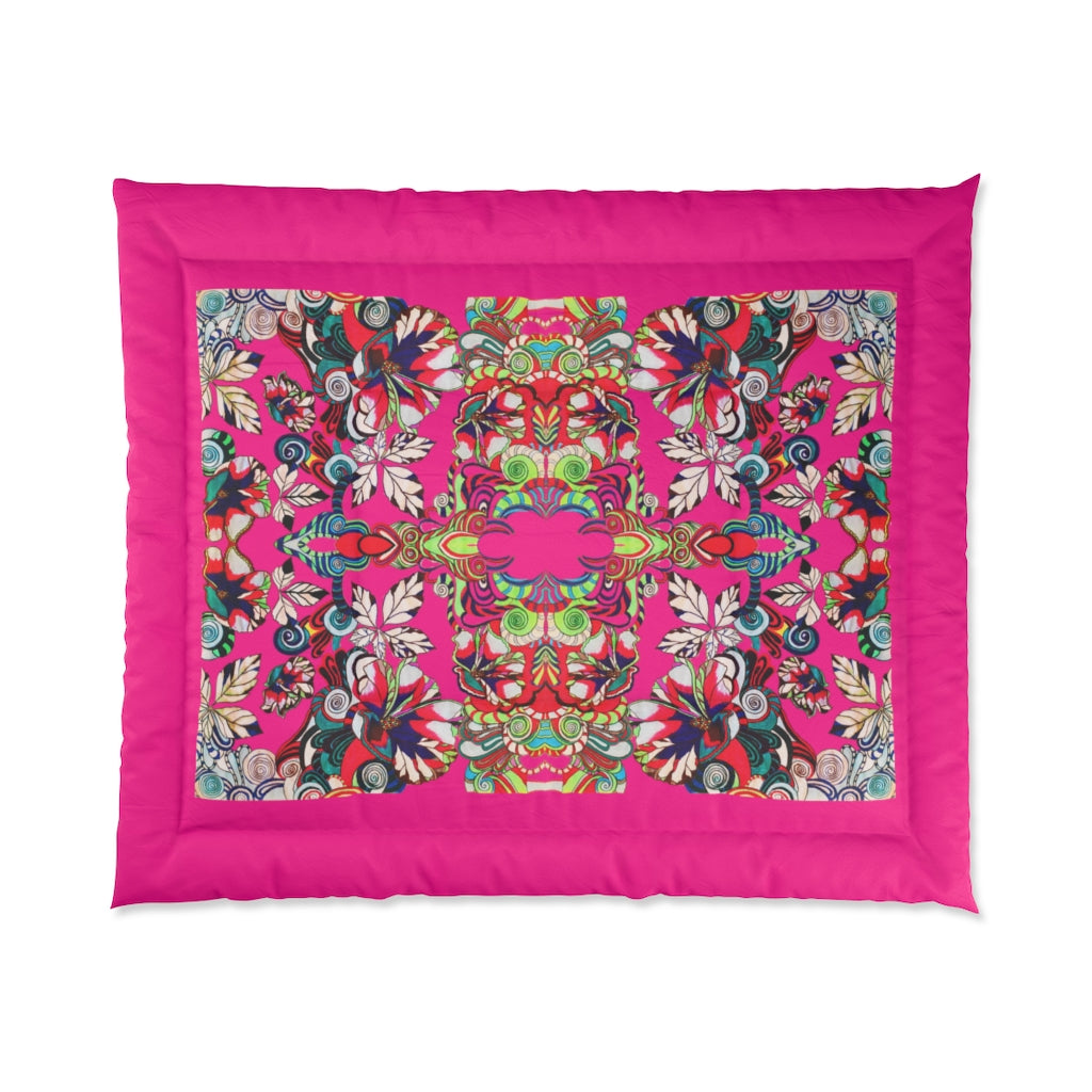 Floral Graphic Hot Pink Comforter