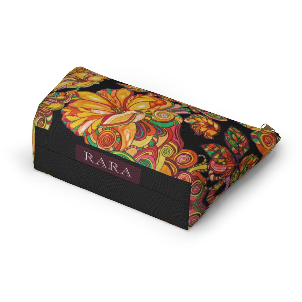 Black Artsy Floral Accessory Pouch