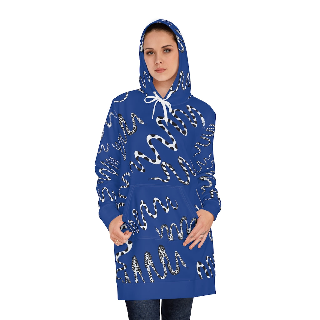 Blue Snake Print Hoodie Dress