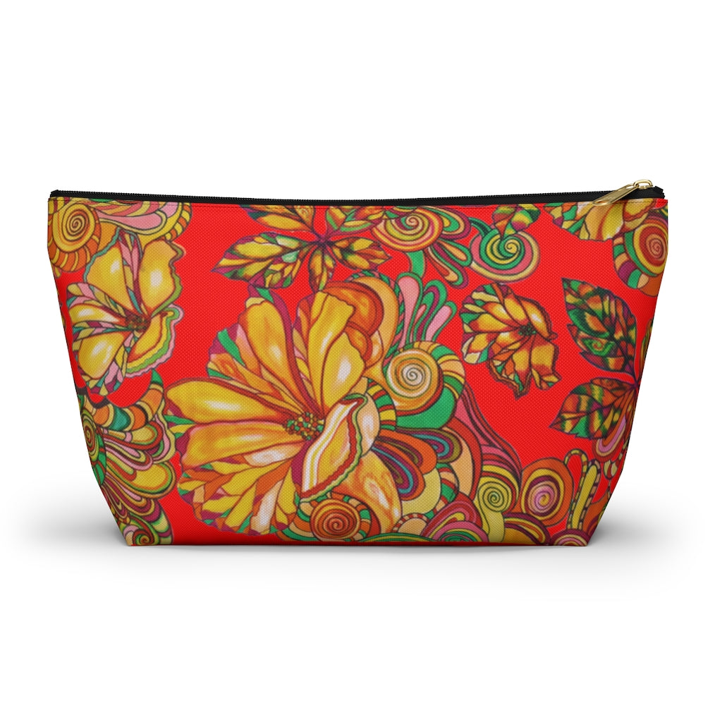Red Artsy Floral Accessory Pouch