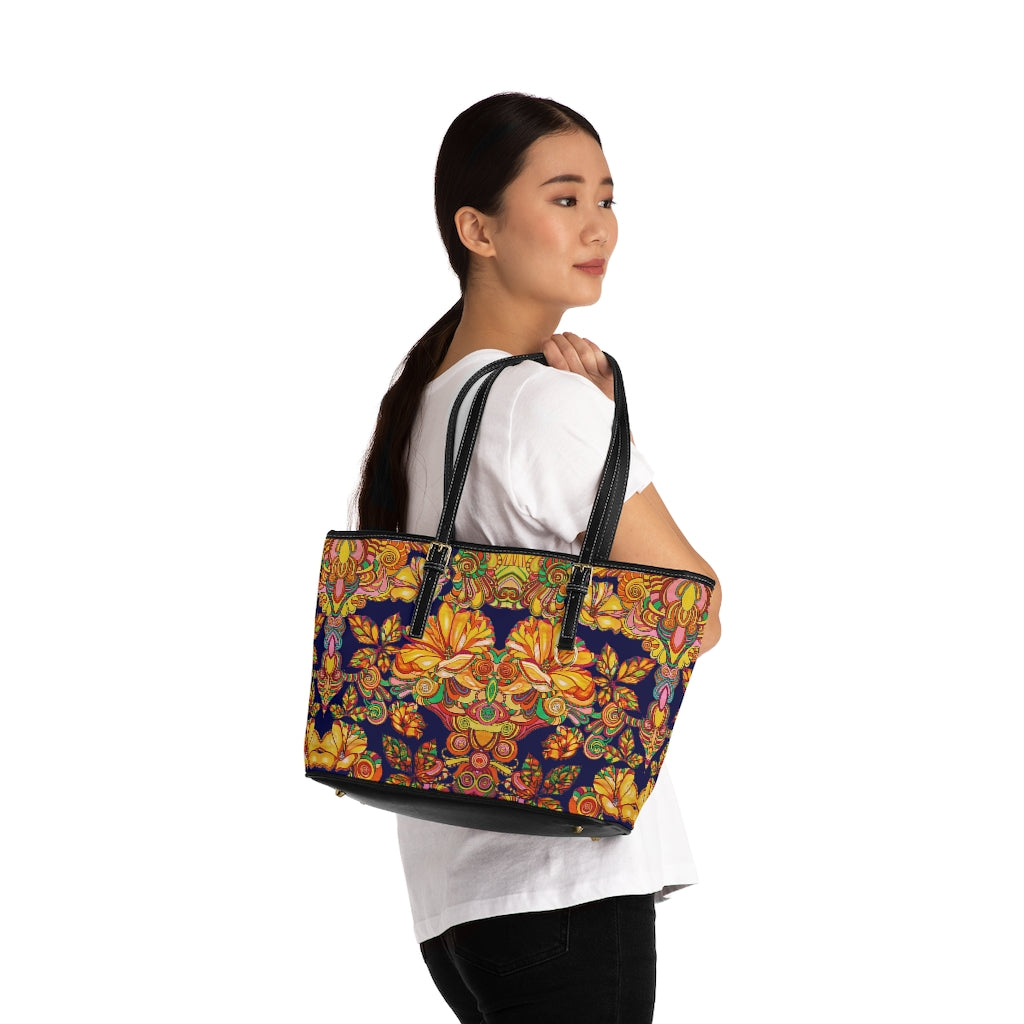 ink blue Floral print shoulder tote