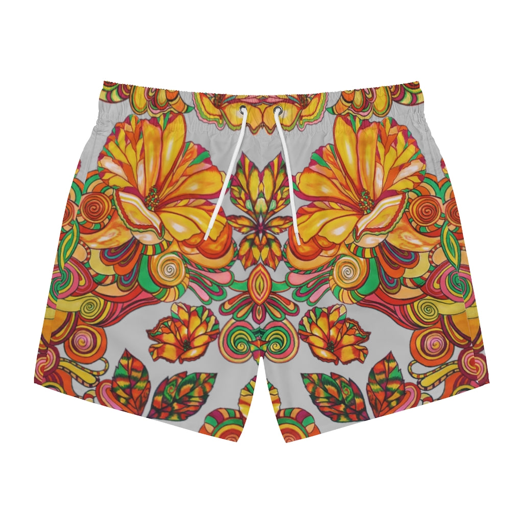 Artsy Floral Men's Slate Swimming Trunks