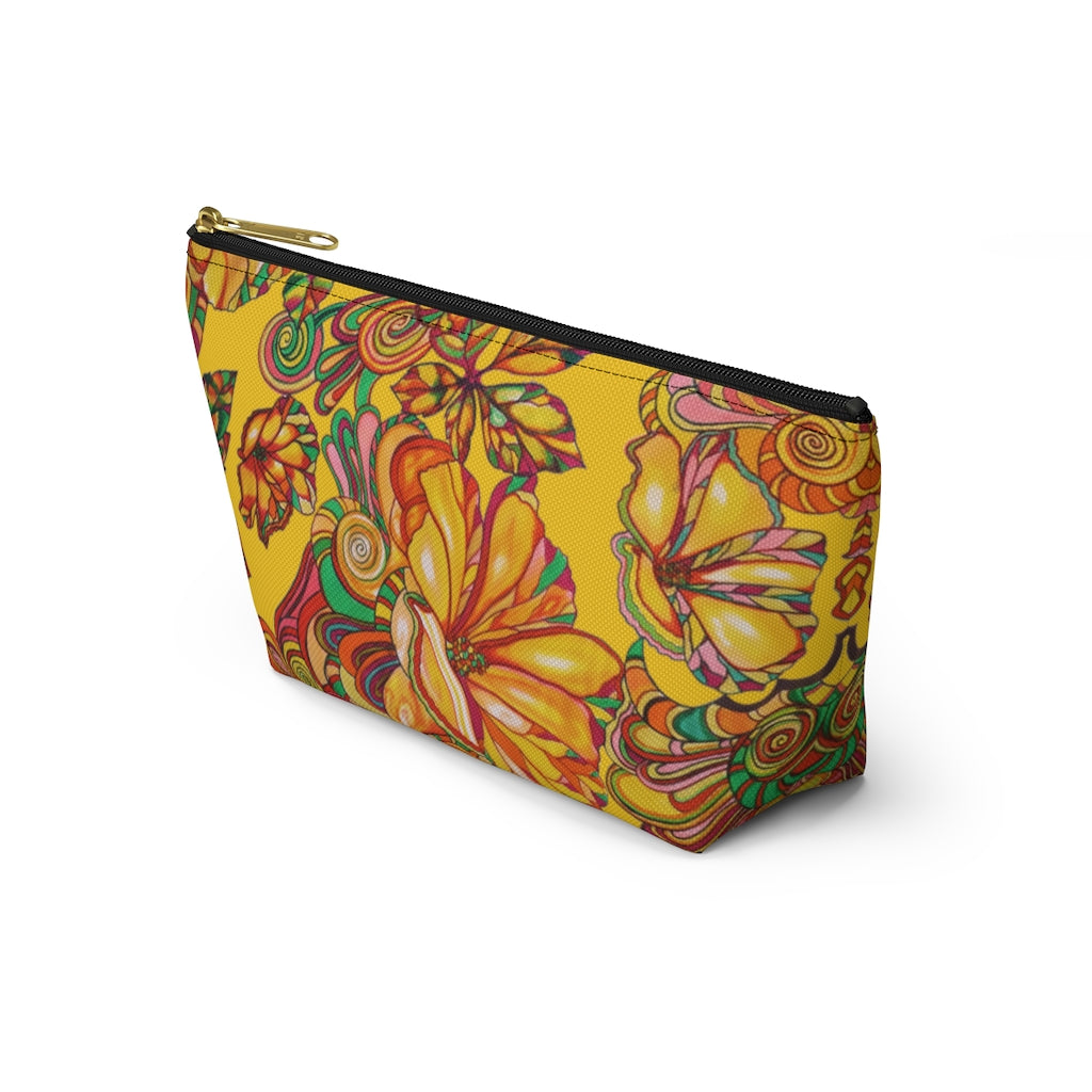 Yellow Artsy Floral Accessory Pouch