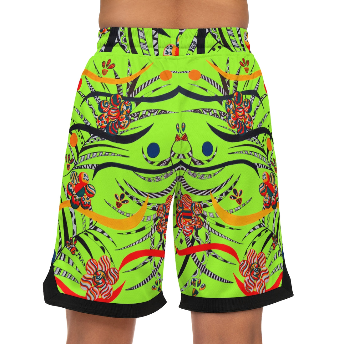 lime green floral & ropical print basketball shorts