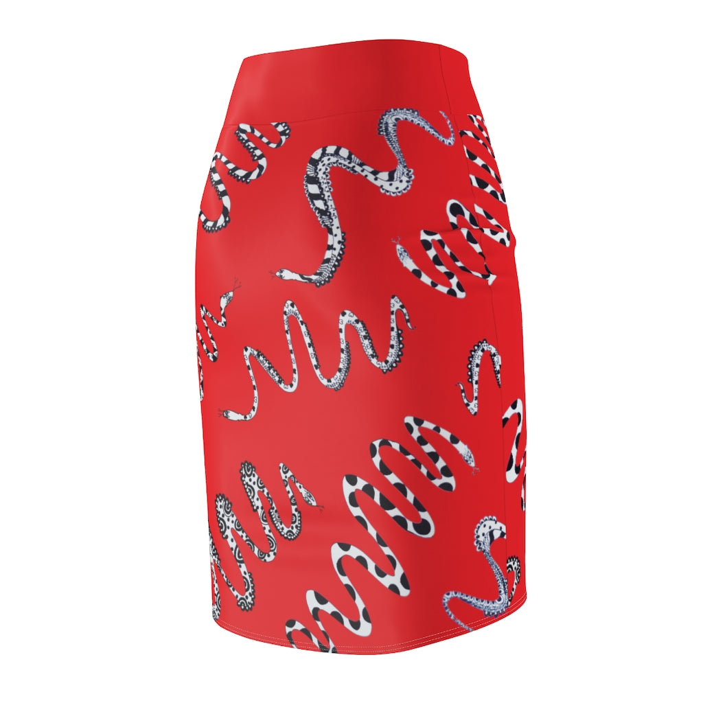 Red Snake Den Print Pencil Skirt