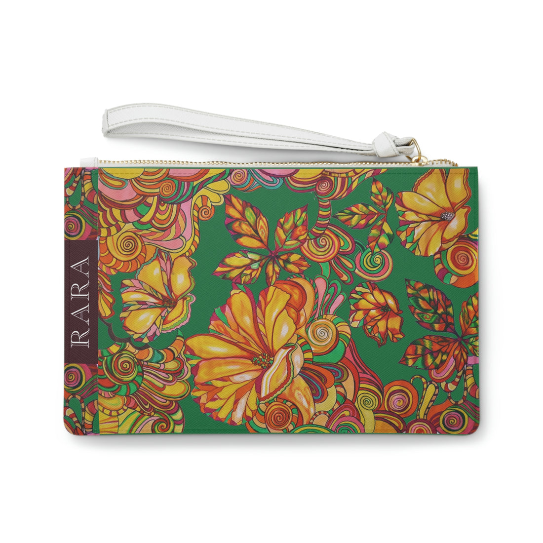 Green Artsy Floral Clutch Bag