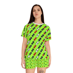 Lime Green Star Print Short Pajama Set (AOP)