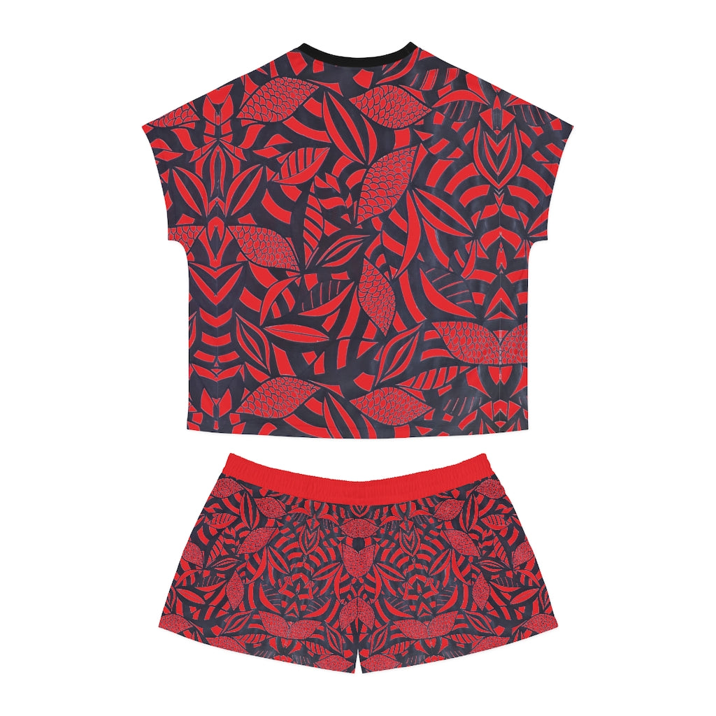 Red Tropical Minimalist Short Pajama Set (AOP)