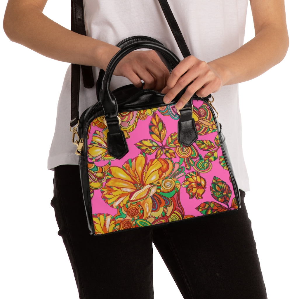 rose pink floral print handbag