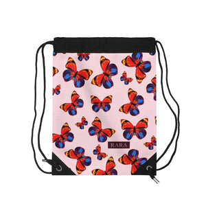 Tangerine Butterflies Drawstring Bag