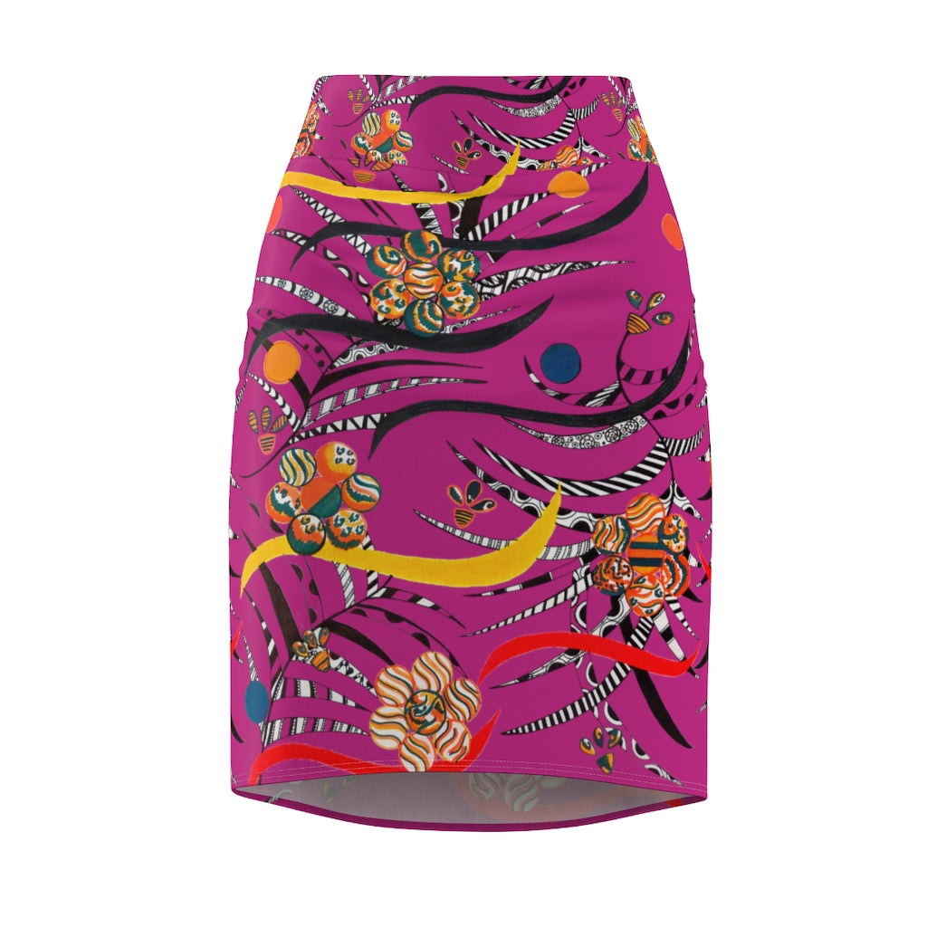 dusky rose floral & animal print pencil skirt