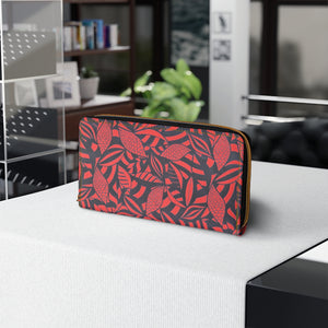 vermillion tropical print clutch wallet