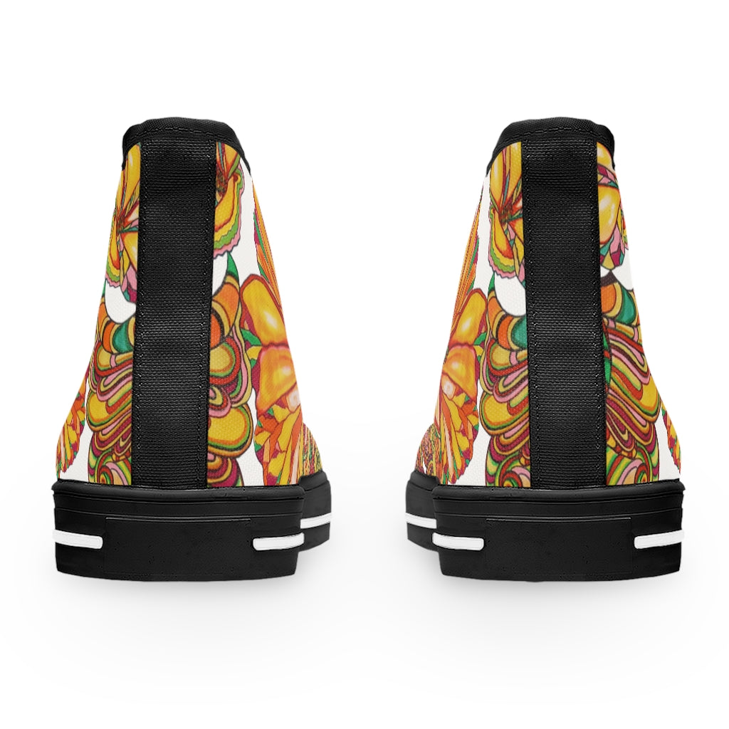 White Artsy Floral Women's High Top Sneakers