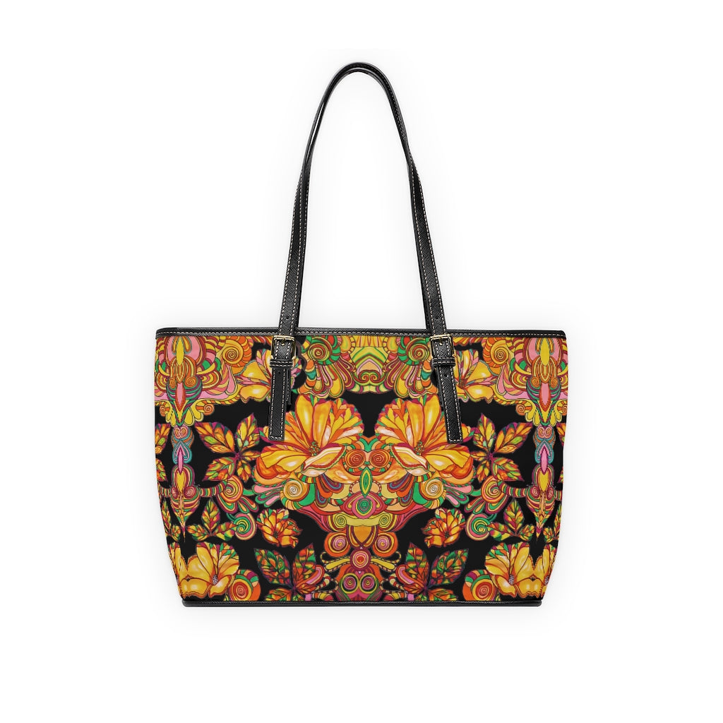 Black Artsy Floral PU Leather Shoulder Bag