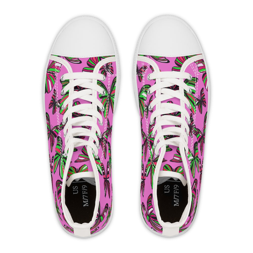 rose butterfly print canvas women's high top sneakers 