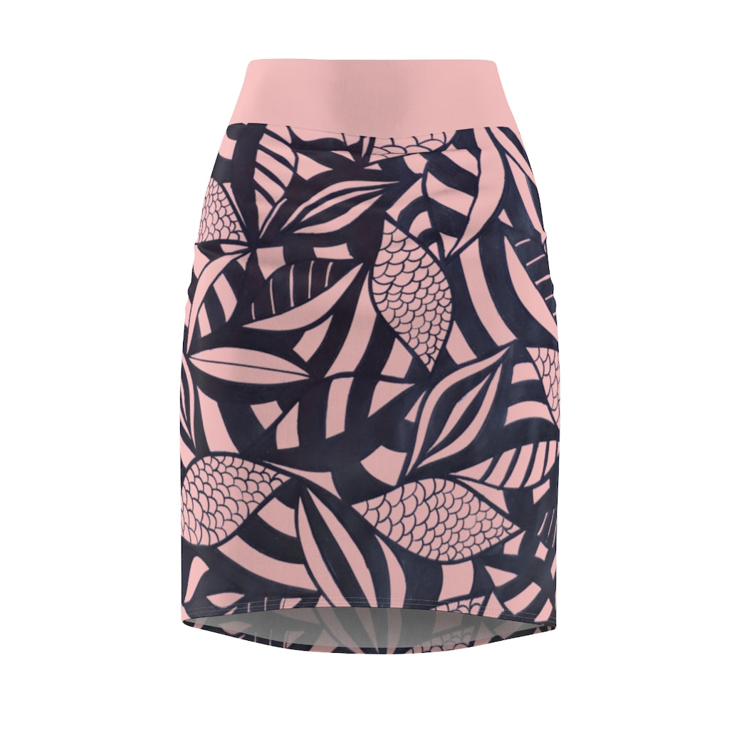 Pink Tint Tropical Minimalist Pencil Skirt