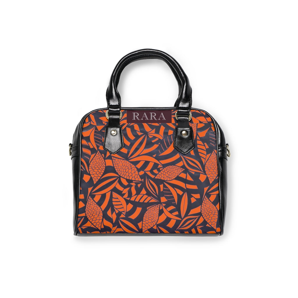 orange tropical print handbag