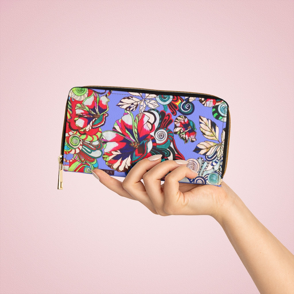 very peri graphic floral pop wallet