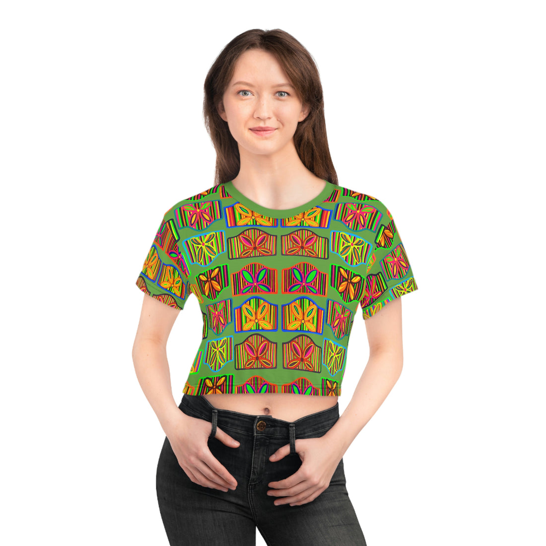 Olive Deco Print AOP Crop Tee