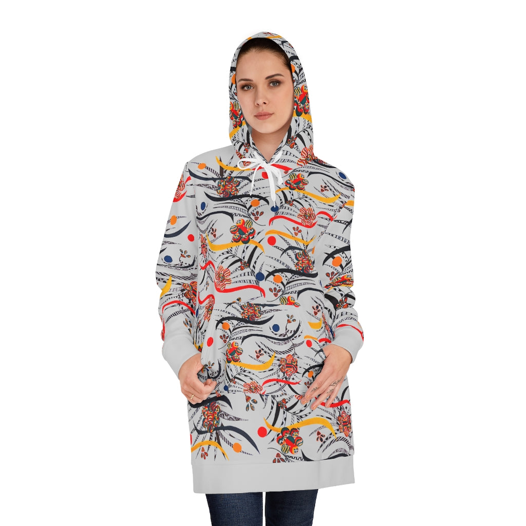 slate grey animal & floral print hoodie dress 