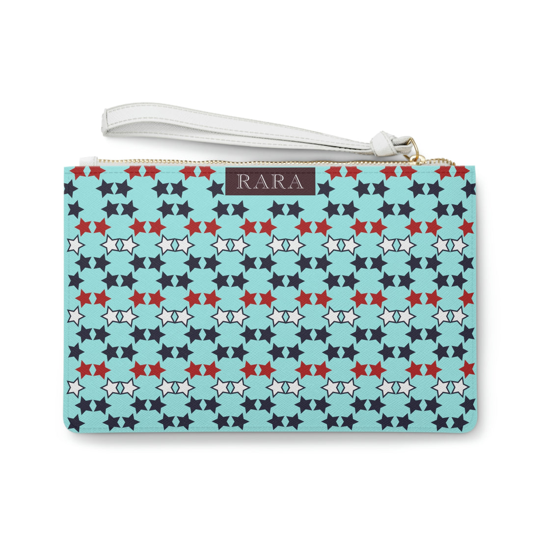 star print icy blue clutch bag