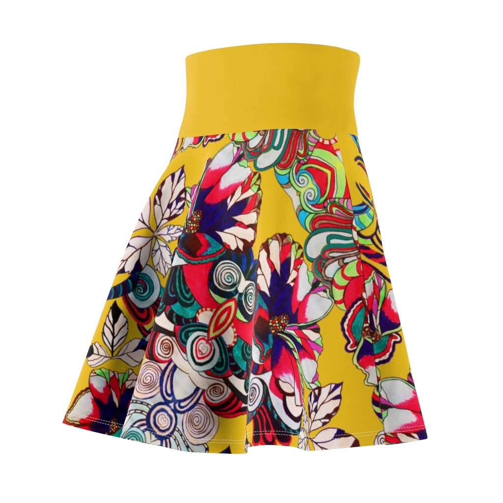 Graphic Floral Yellow Skater Skirt