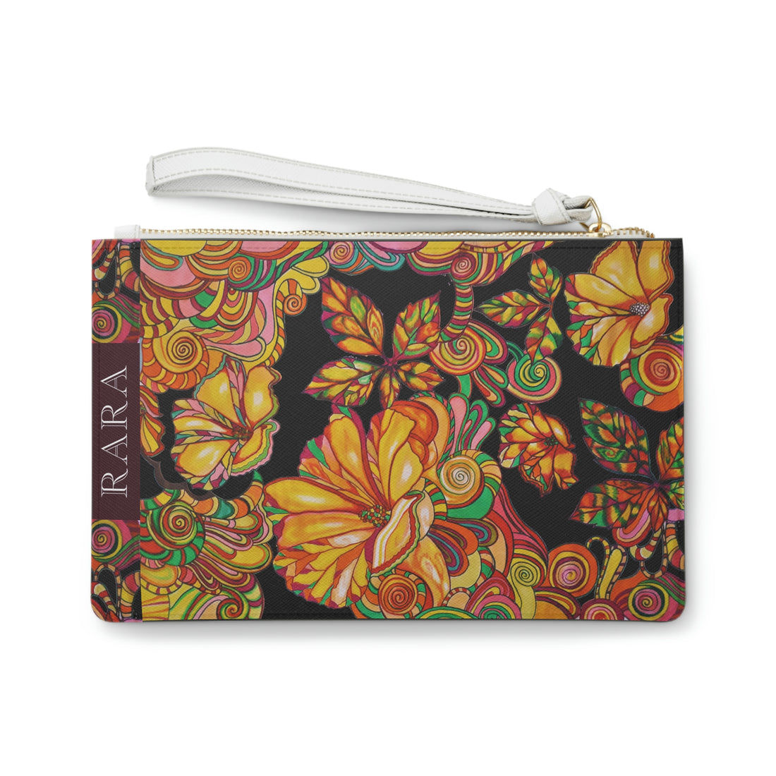 Black Artsy Floral Clutch Bag